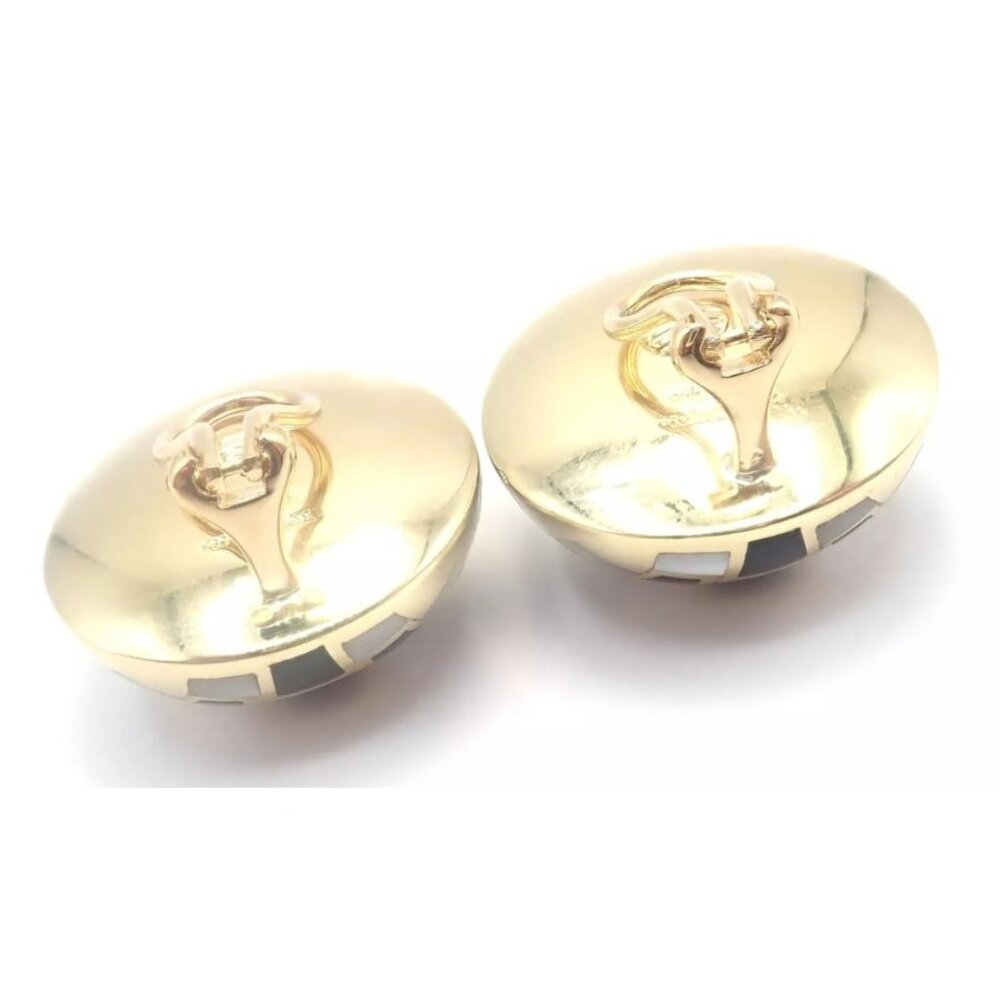 Tiffany & Co Cummings 18k Gold Mother of Pearl Black Jade Checkerboard Earrings - Picture 9 of 11